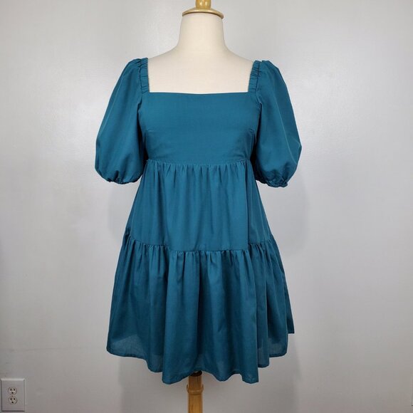 Shy Velvet Collection Green Square Neck Summer Mini Dress NEW NWT Size XL - Picture 1 of 15
